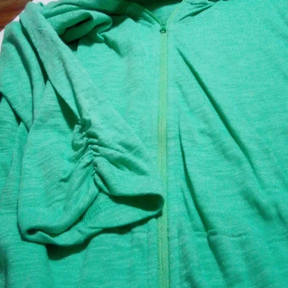 Eddie Bauer Slub Knit Zip Front Lightweight Hoodie Kangaroo Pocket Large Green - Picture 3 of 6